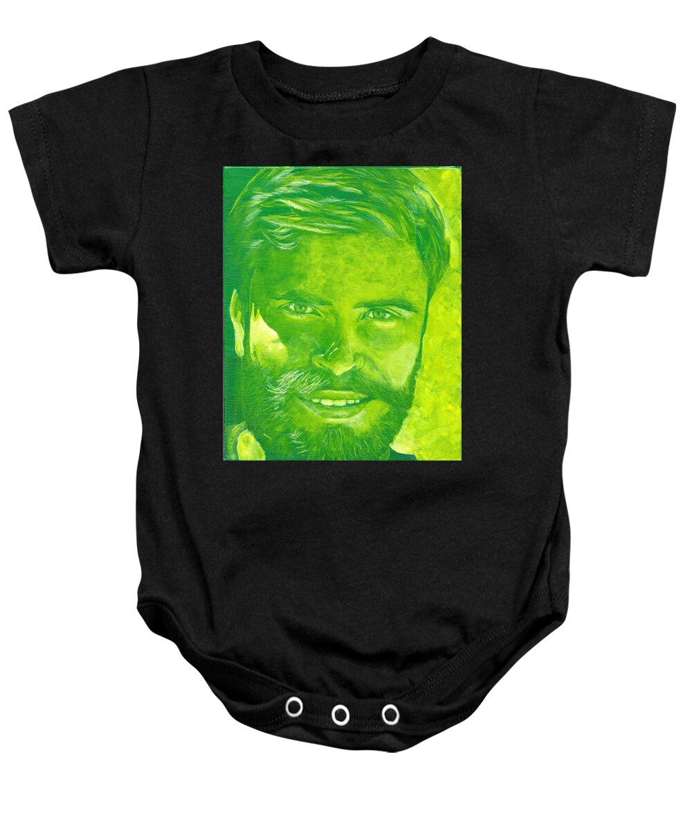 Portrait Baby Onesie featuring the painting Portrait in green by John Neeve