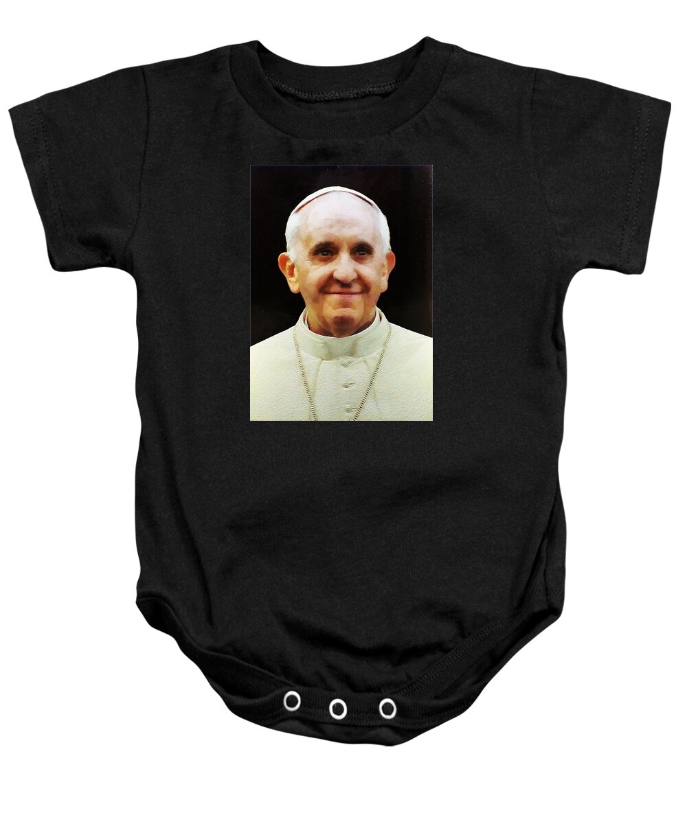 Portrait Baby Onesie featuring the digital art Portrait of Pope Francis I by Charmaine Zoe