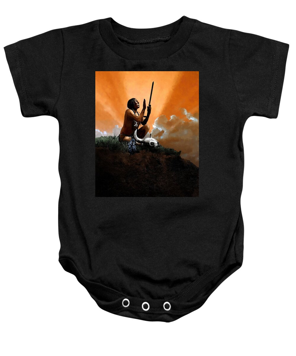 Native American Baby Onesie featuring the painting Prayer to the Great Mystery by Rick Mosher