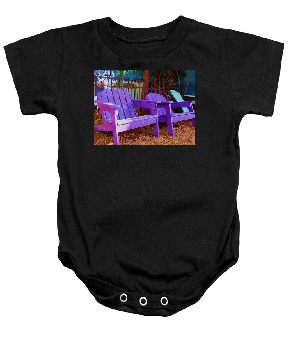 Chairs Baby Onesie featuring the photograph Purple Haze by Debbi Granruth