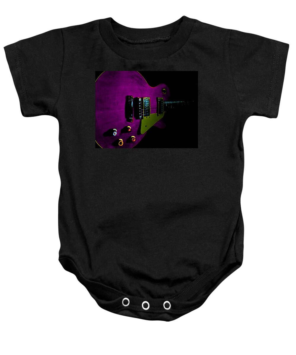 Guitar Baby Onesie featuring the digital art Purple Relic Les Paul II Hover Series by Guitarwacky Fine Art