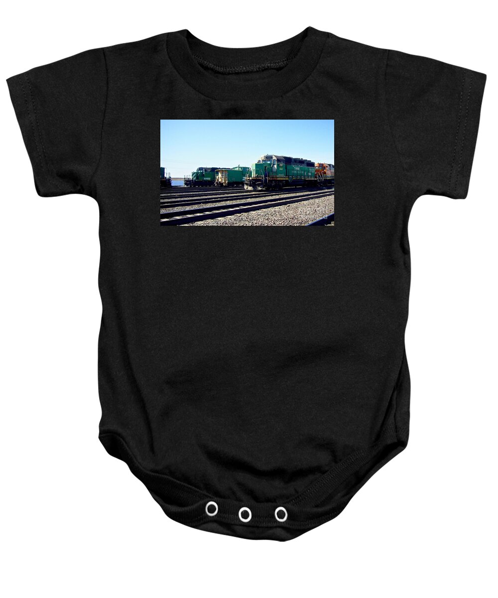 Train Baby Onesie featuring the photograph Railway In Front Of The Missouri River by Elisabeth Derichs