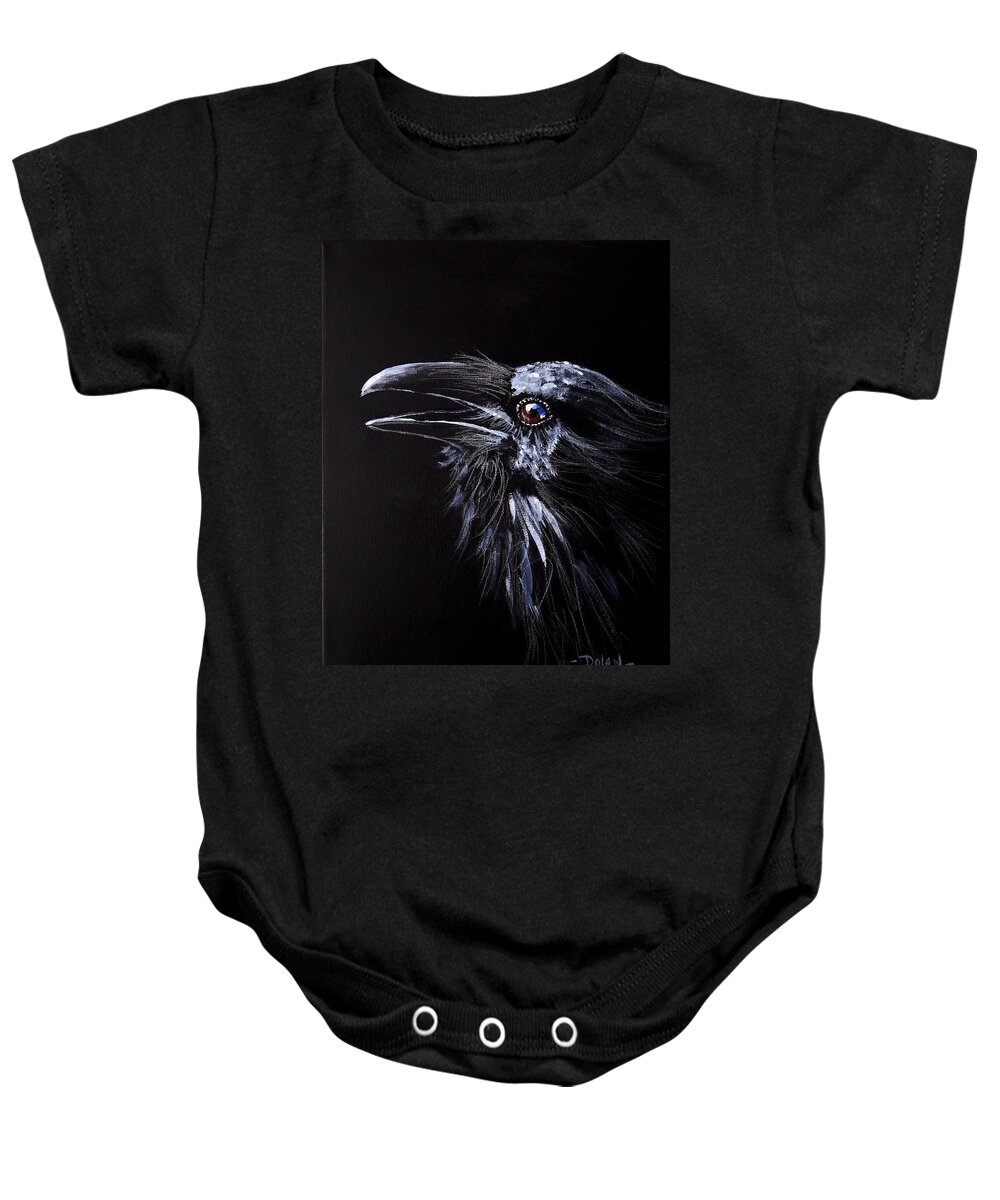 Raven Baby Onesie featuring the painting Raven Portrait by Pat Dolan