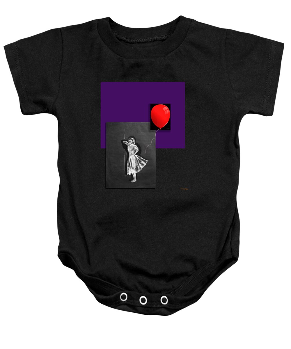 Red Baby Onesie featuring the painting Red Balloon 2 by Tom Conway