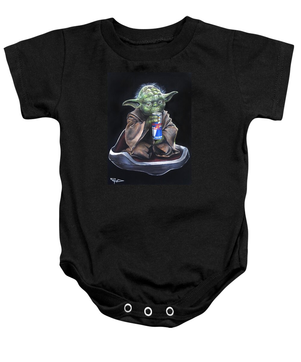 Yoda Baby Onesie featuring the painting Red Bantha by Tom Carlton