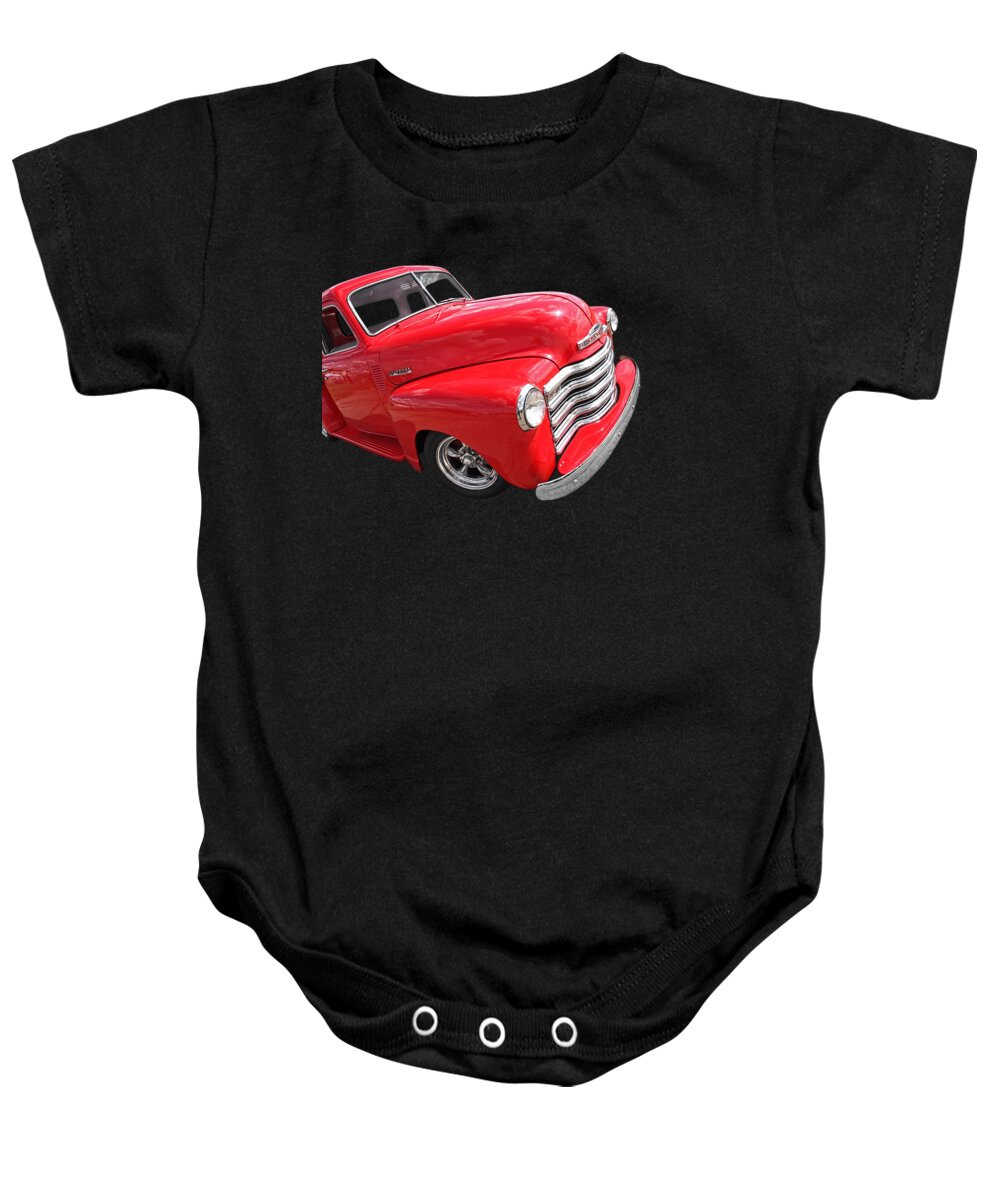 Chevrolet Truck Baby Onesie featuring the photograph Red Chevy Pickup by Gill Billington