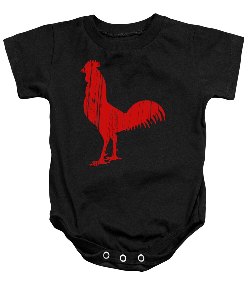 Red Baby Onesie featuring the drawing Red Rooster Tee by Edward Fielding