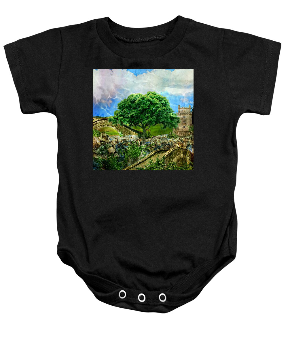 Paradise Baby Onesie featuring the mixed media Requiem for Paradise by Ally White