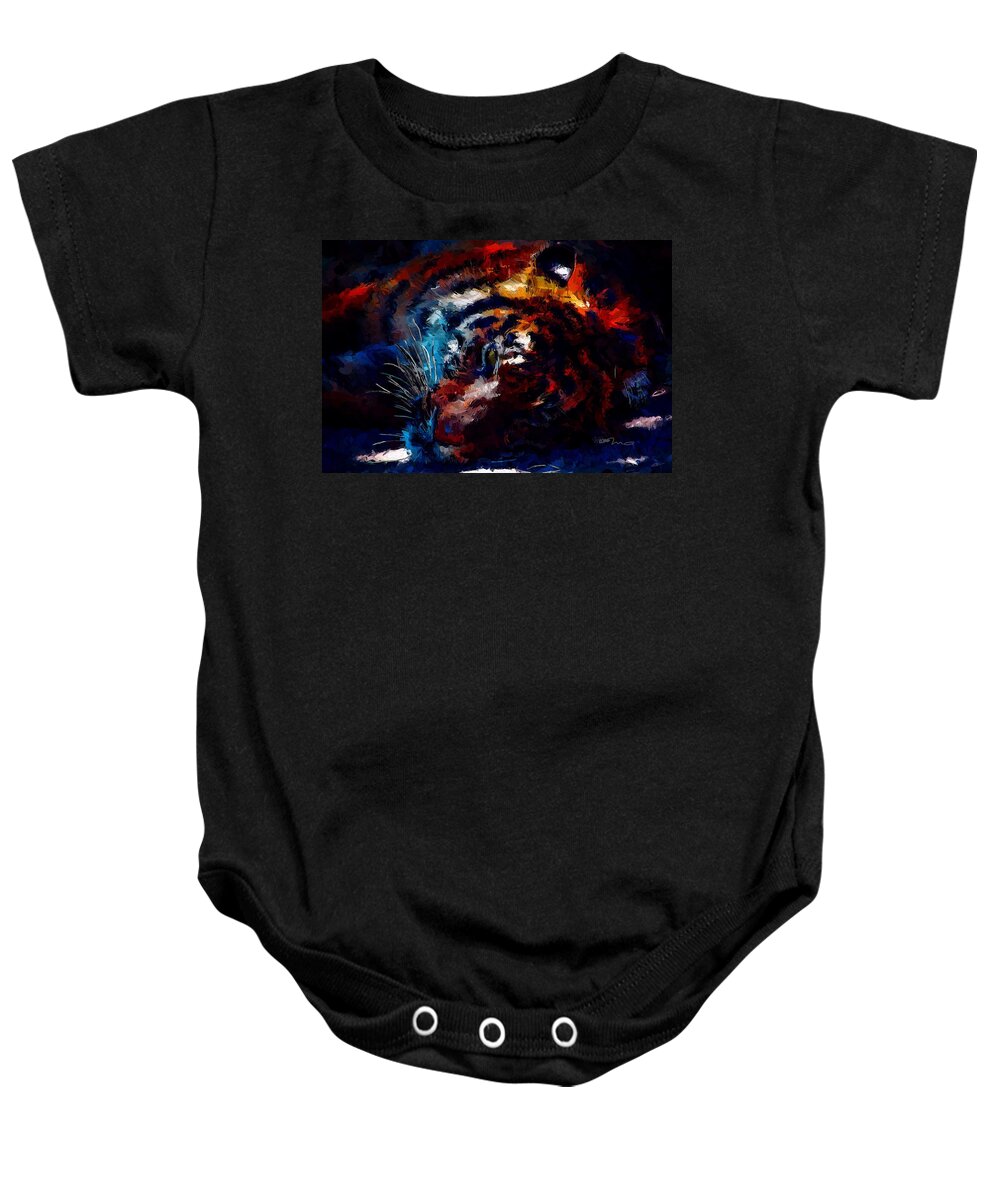 resting Tiger Baby Onesie featuring the painting Resting Tiger by Mark Taylor