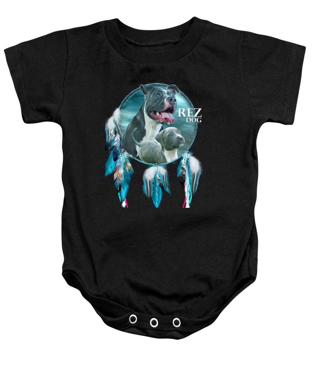 Rez Dog Cover Art Baby Onesie featuring the mixed media Rez Dog Cover Art by Carol Cavalaris