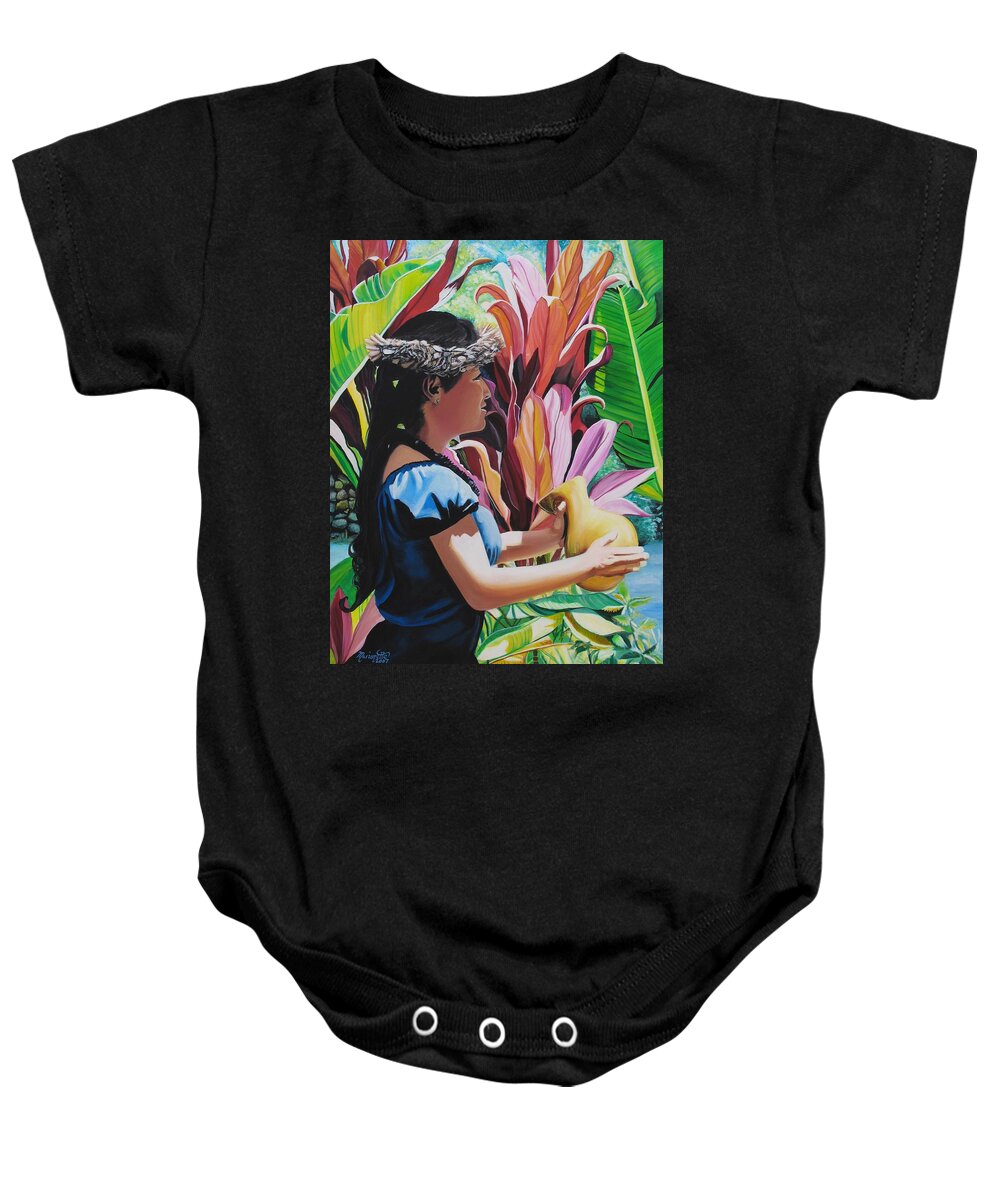 Rhythm Baby Onesie featuring the painting Rhythm of the Hula by Marionette Taboniar