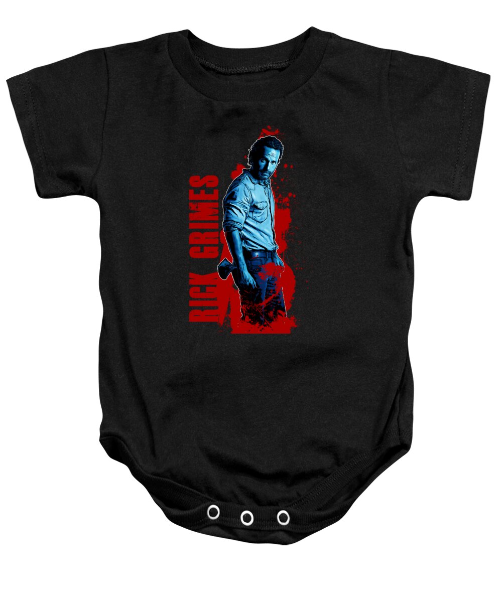The Walking Dead Baby Onesie featuring the drawing Rick Grimes The Walking Dead Back To Being A Comicbook Character by Paul Telling