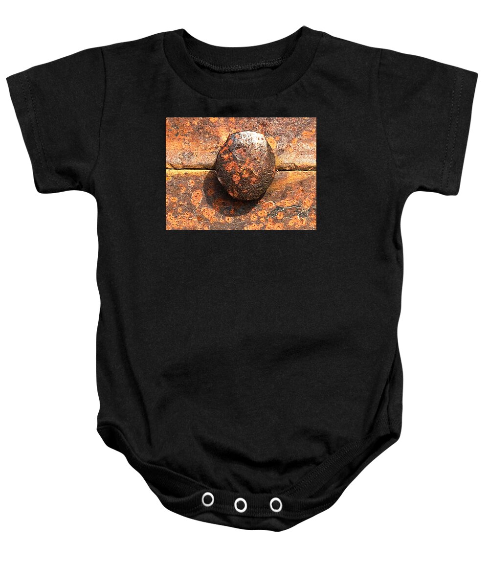 Railroad Baby Onesie featuring the photograph Rivet by JoAnn Lense