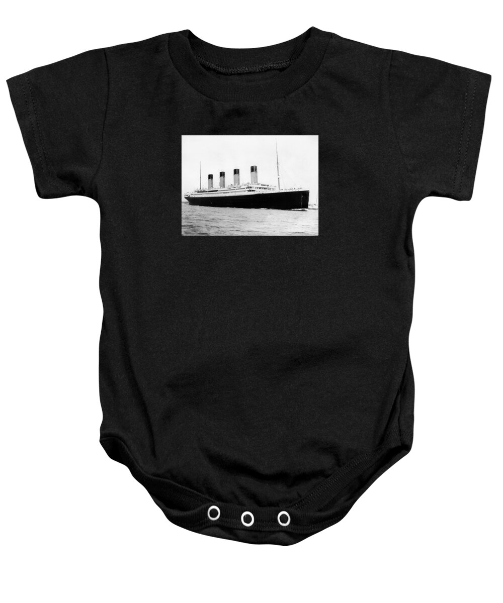 Titanic Baby Onesie featuring the photograph RMS Titanic by War Is Hell Store