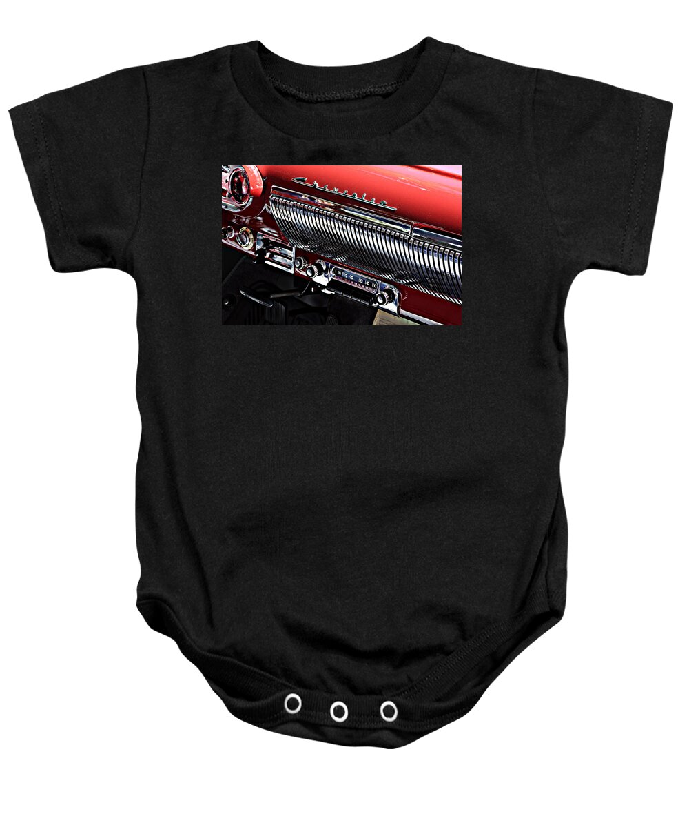 Rock Around The Clock Baby Onesie featuring the photograph Rock Around The Clock -- 1964 Bel Air Radio in Golden State Classics Car Show, California by Darin Volpe