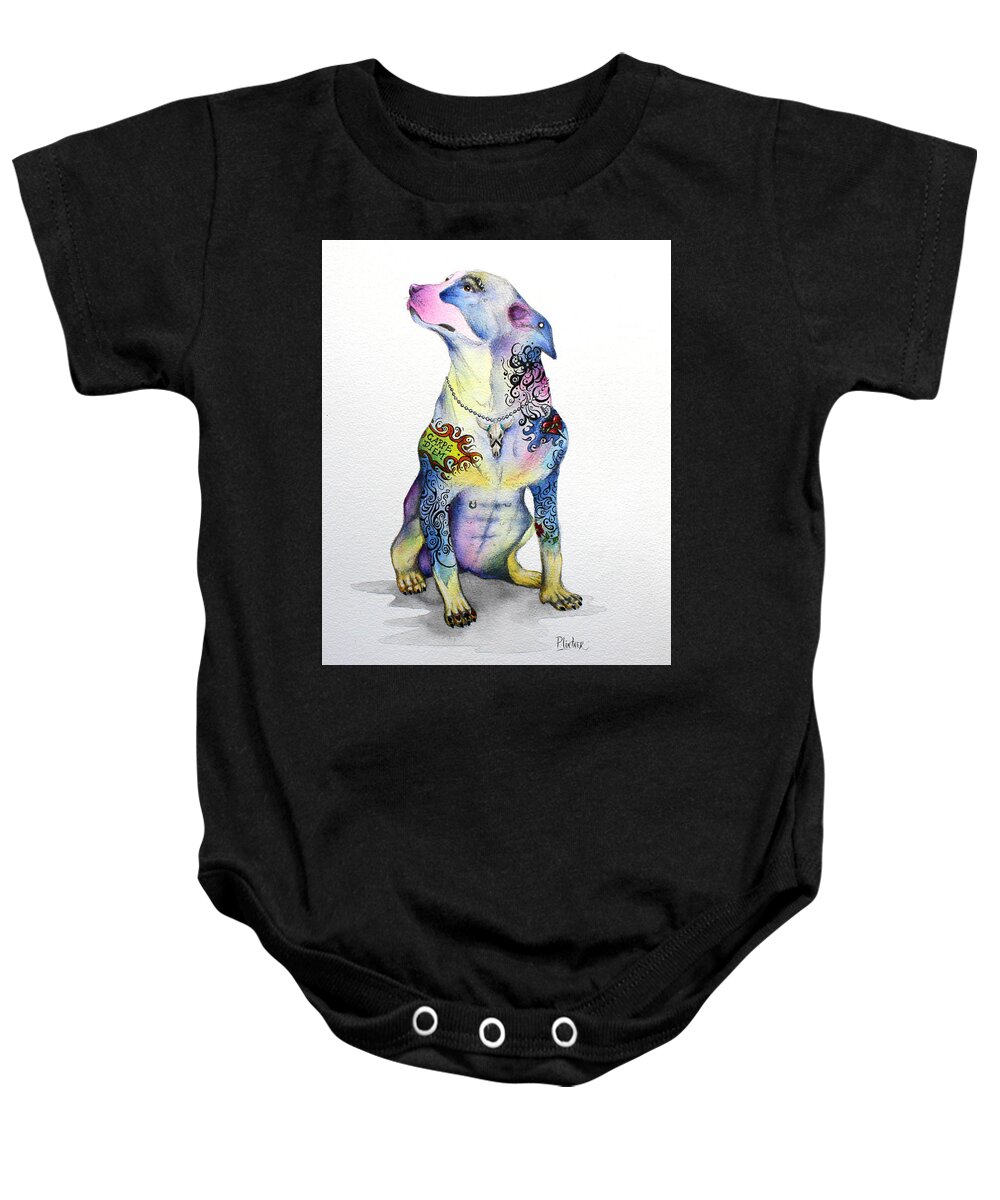 Rottweiler Art Baby Onesie featuring the painting Rottweiler Rebel by Patricia Lintner