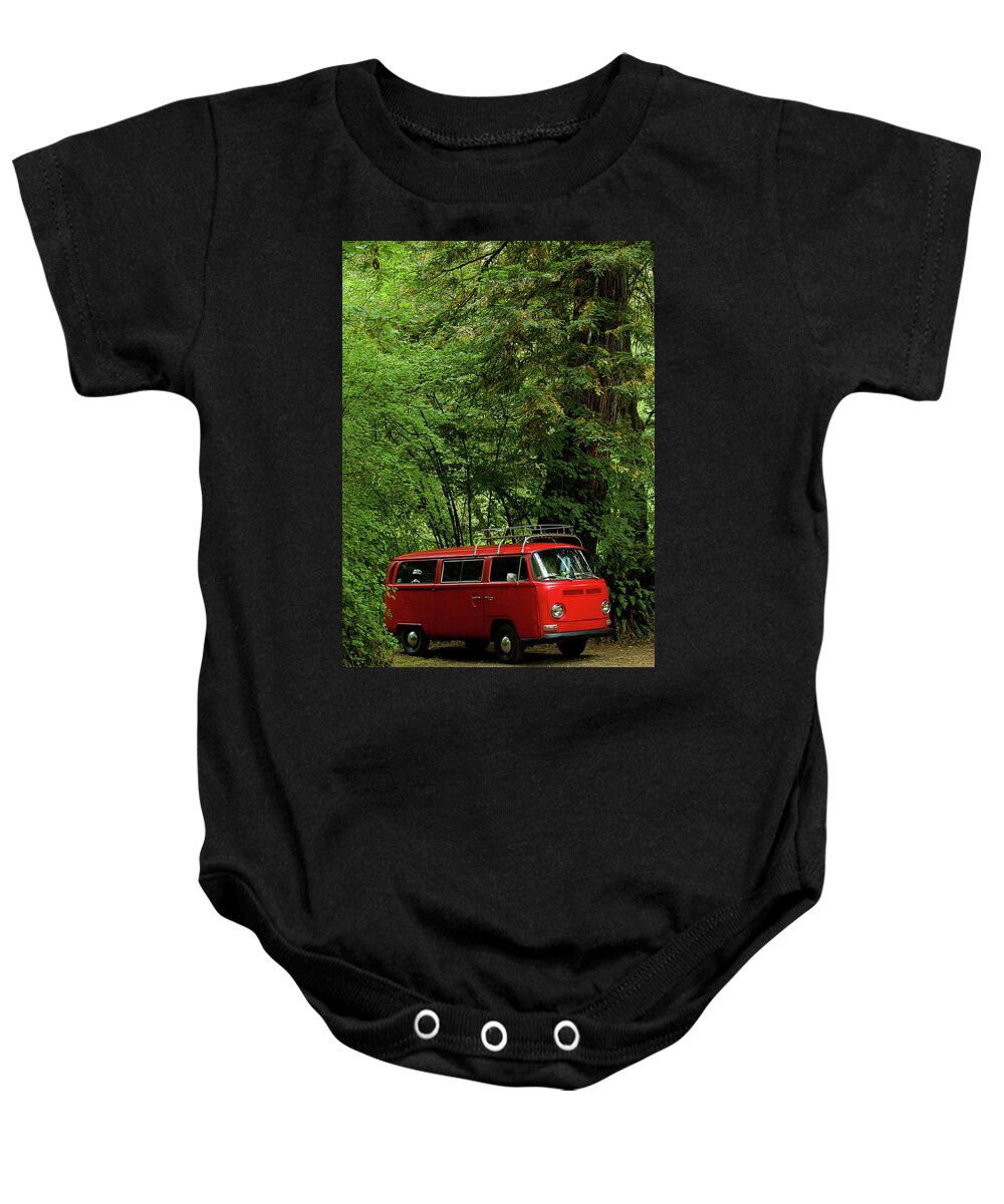 Bus Baby Onesie featuring the photograph Ruby in the Woods by Richard Kimbrough