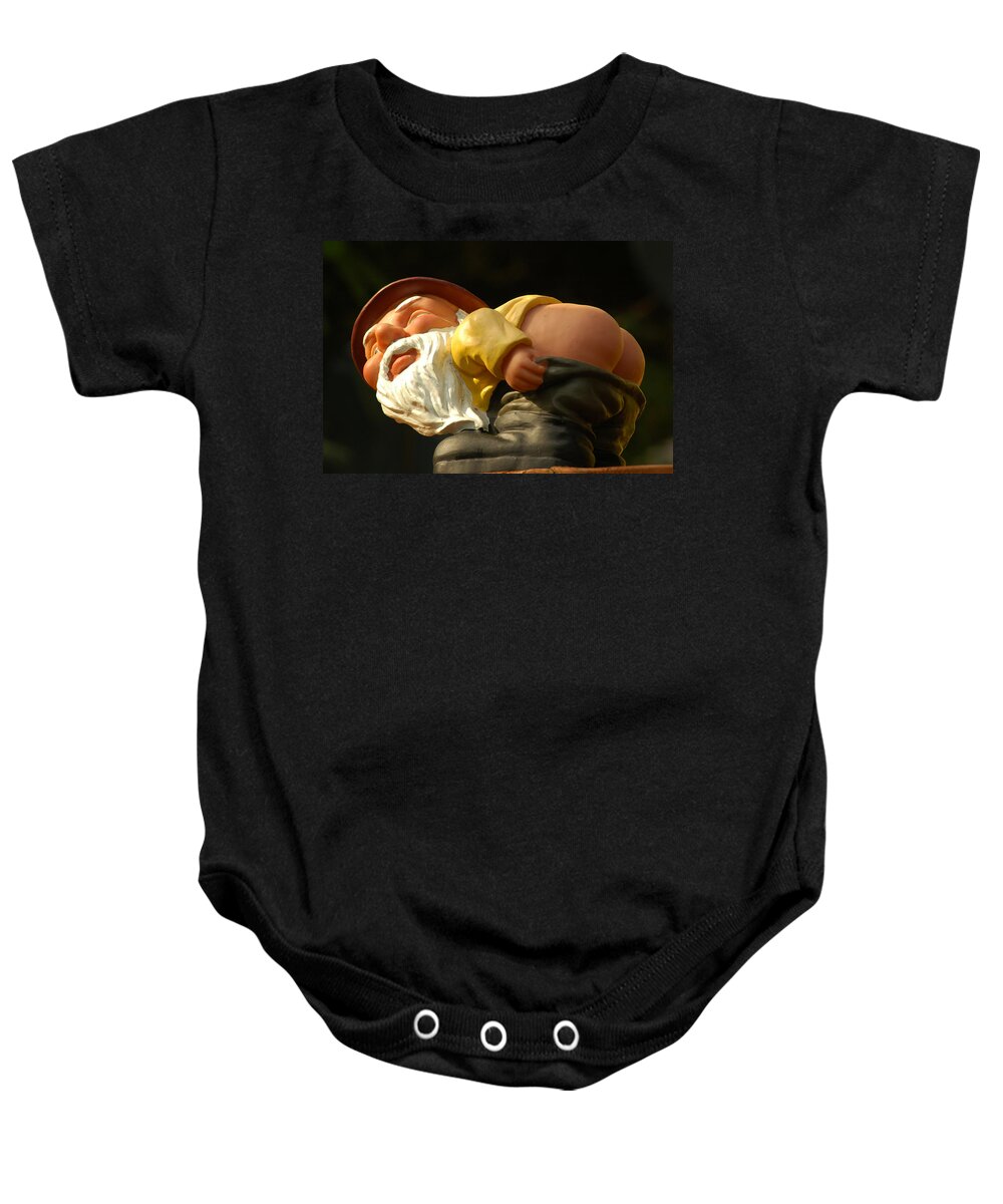 Gnome Baby Onesie featuring the photograph Rude Gnome by Harry Spitz