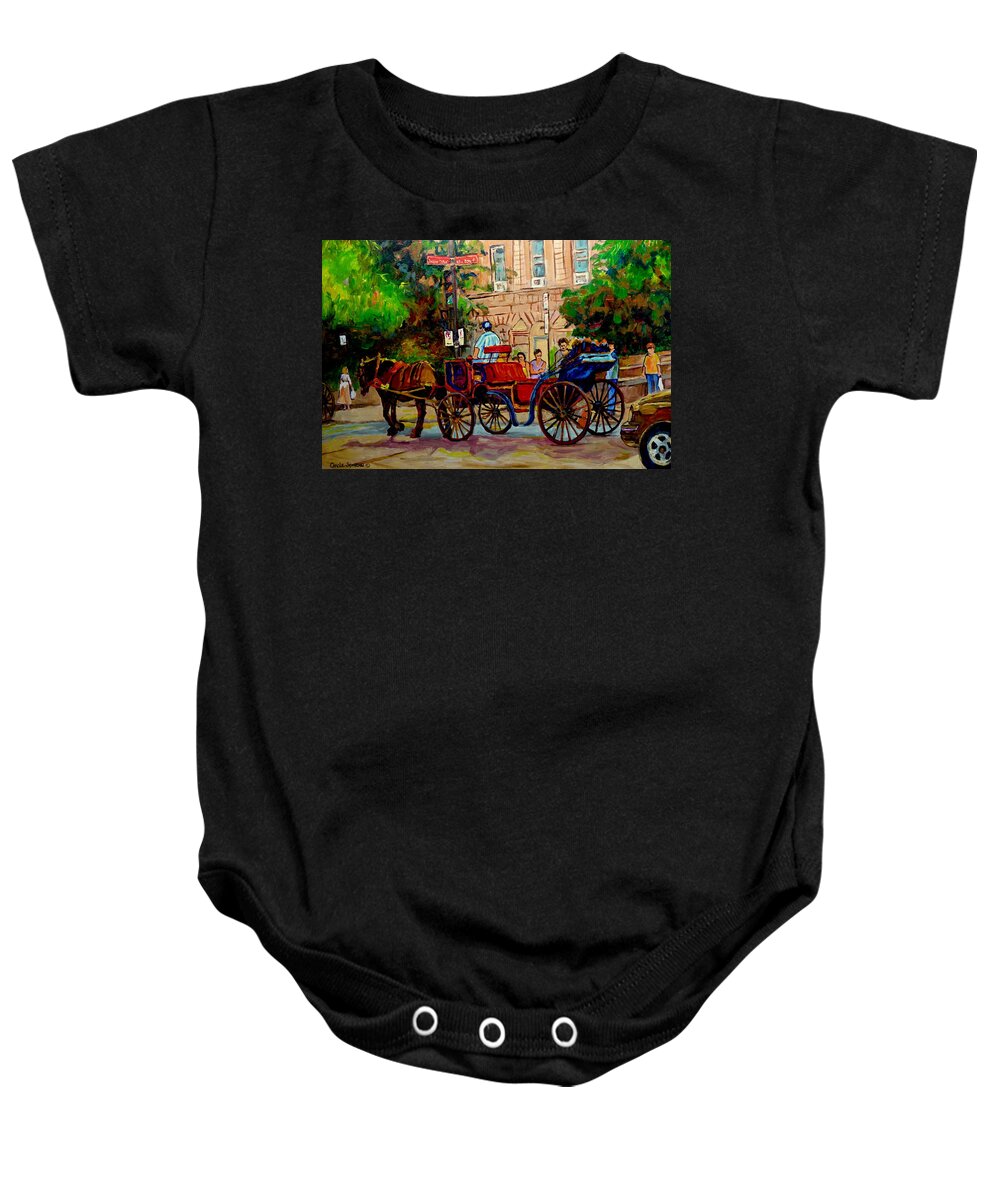 Notre Dame Street Montreal Baby Onesie featuring the painting Rue Notre Dame Montreal by Carole Spandau