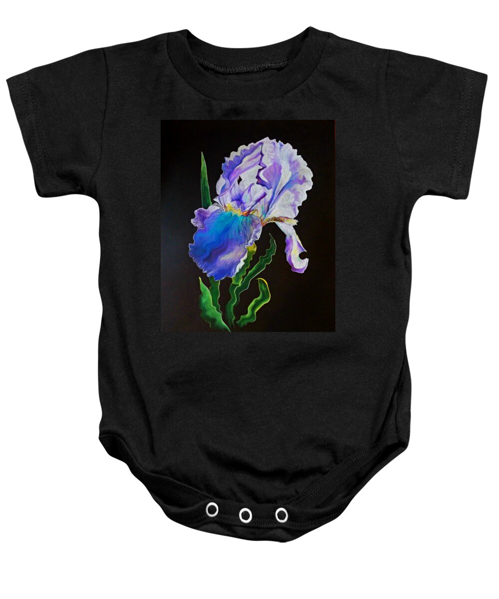 Flower Baby Onesie featuring the drawing Ruffled Iris by David Neace