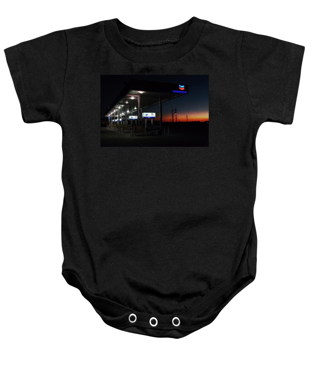 Filling Station Baby Onesie featuring the photograph Running, to make the day last a little longer by Micah Offman
