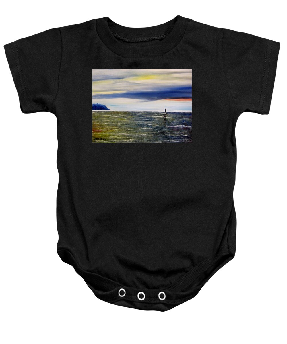Sailboat Baby Onesie featuring the painting Sailing at dusk by Marilyn McNish