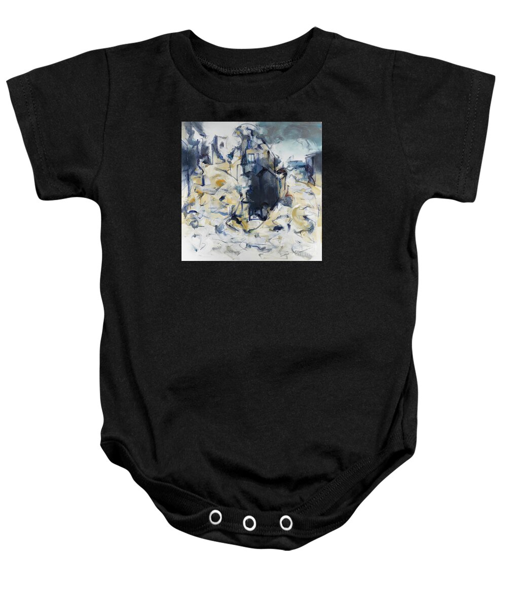 Teal Baby Onesie featuring the painting Saramago - for Jose by Ritchard Rodriguez