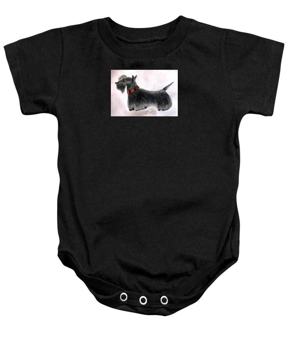 Scotty Drawings Baby Onesie featuring the drawing Scotty Elegance by Angela Davies
