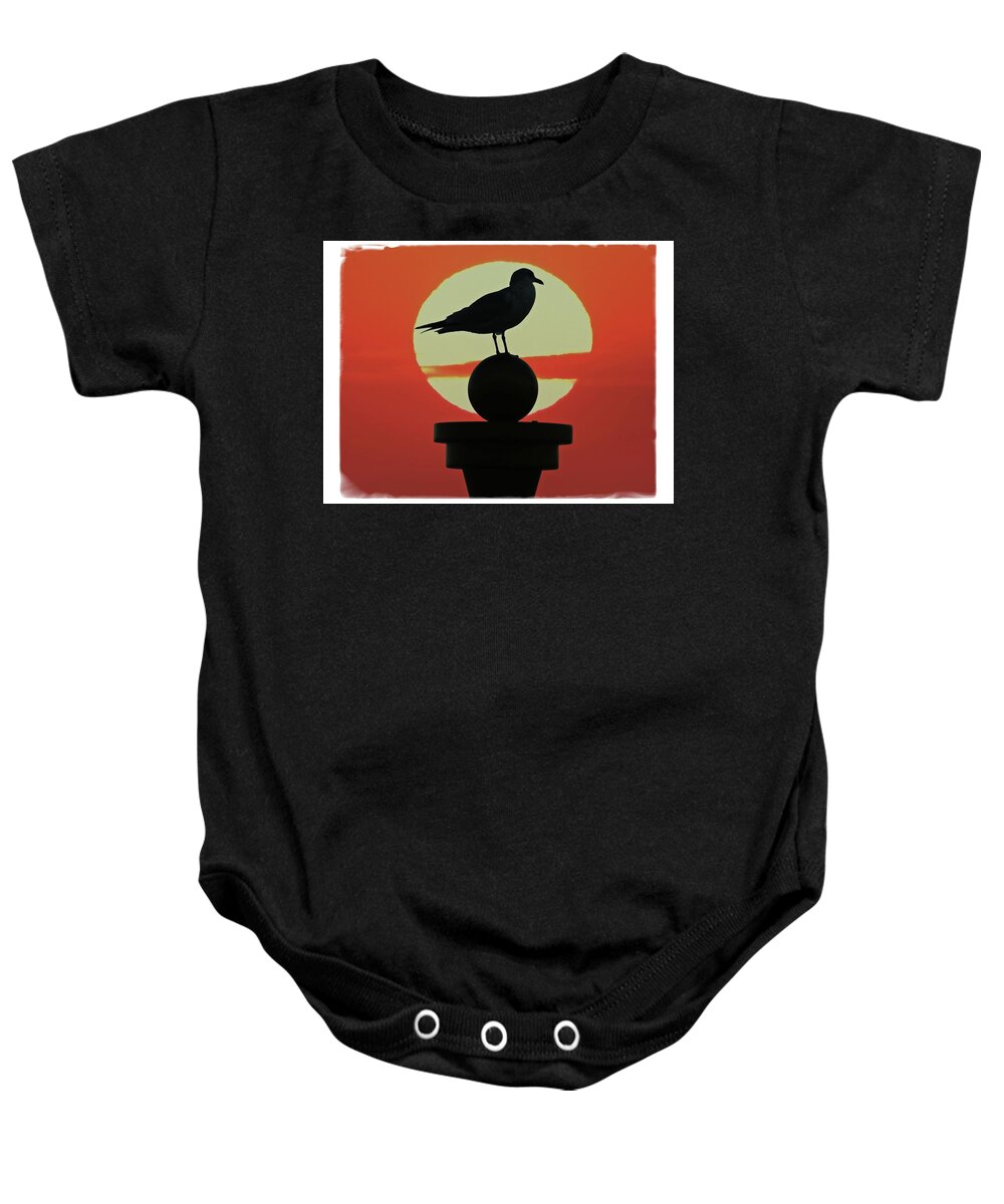 Alicegipsonphotographs Baby Onesie featuring the photograph Seagull Sunset by Alice Gipson