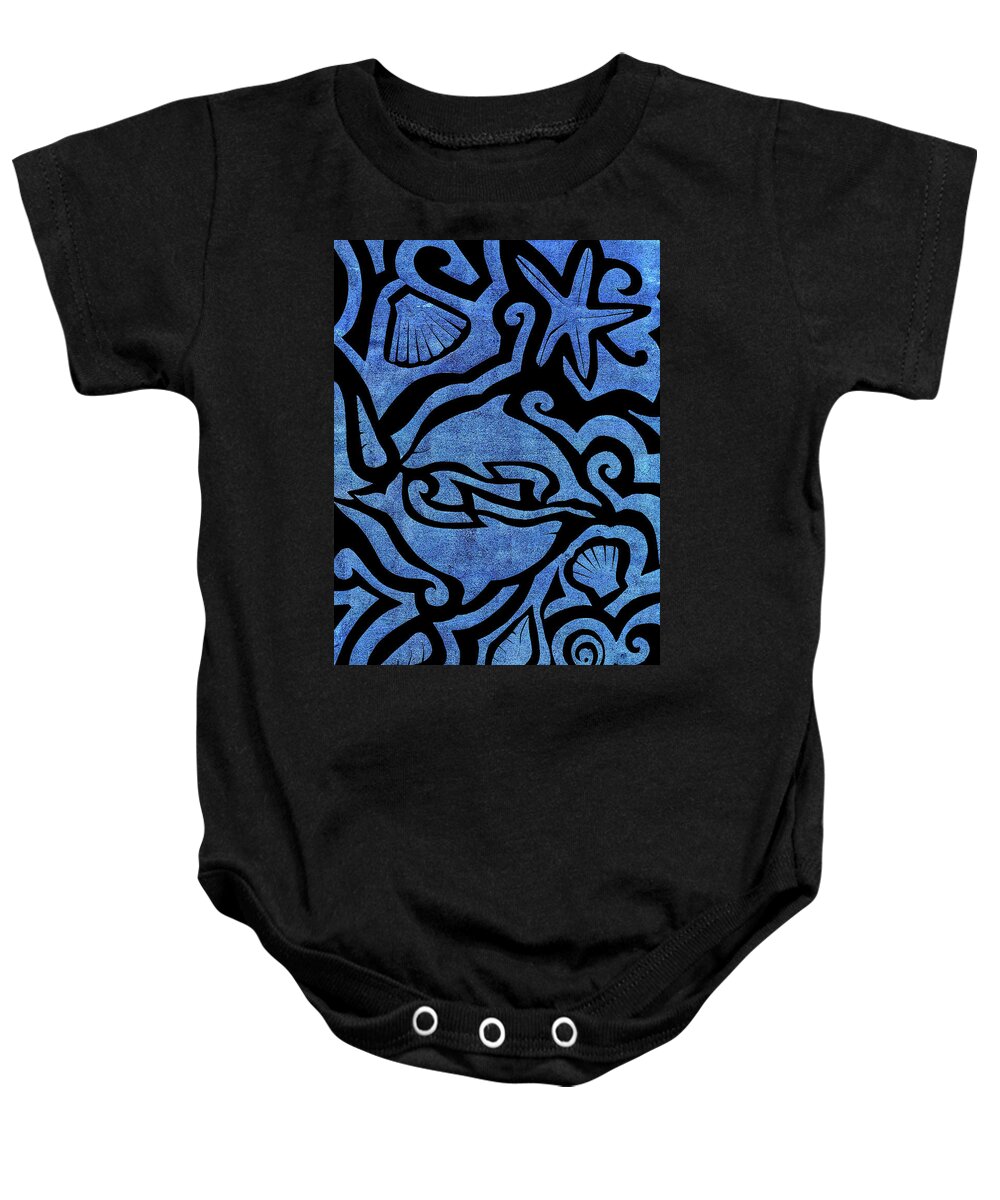 Blue Baby Onesie featuring the mixed media Seascape Cut-Out by Roseanne Jones