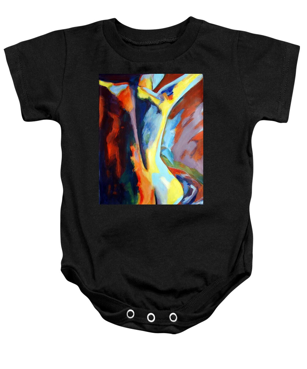 Nude Figures Baby Onesie featuring the painting Secret sources and powers by Helena Wierzbicki