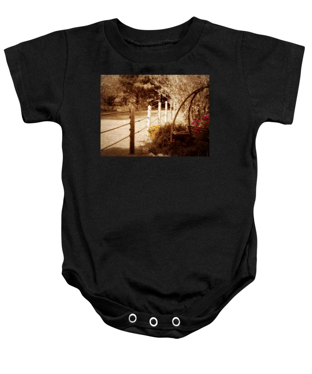 Nature Baby Onesie featuring the photograph Sepia Garden by Julie Hamilton