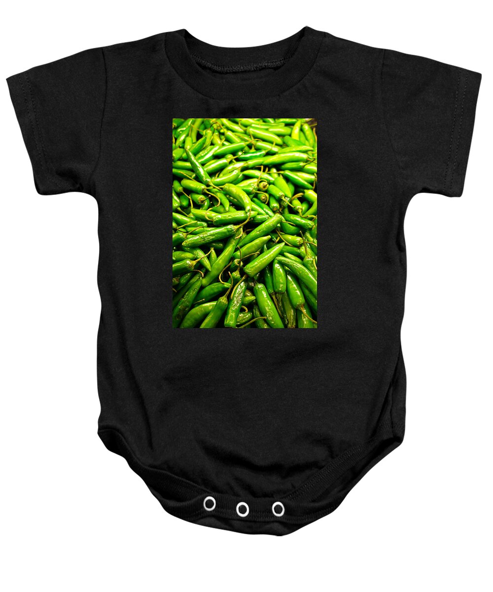 Serrano Chiles Baby Onesie featuring the photograph Serrano Peppers by Robert Meyers-Lussier