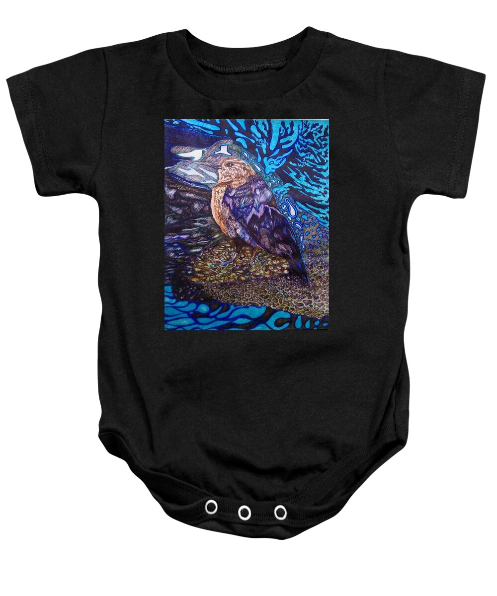 Bird Baby Onesie featuring the drawing Shore Bird by Angela Weddle