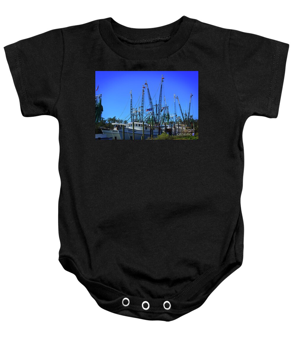 Scenic Tours Baby Onesie featuring the photograph Shrimp Fleet Waiting by Skip Willits