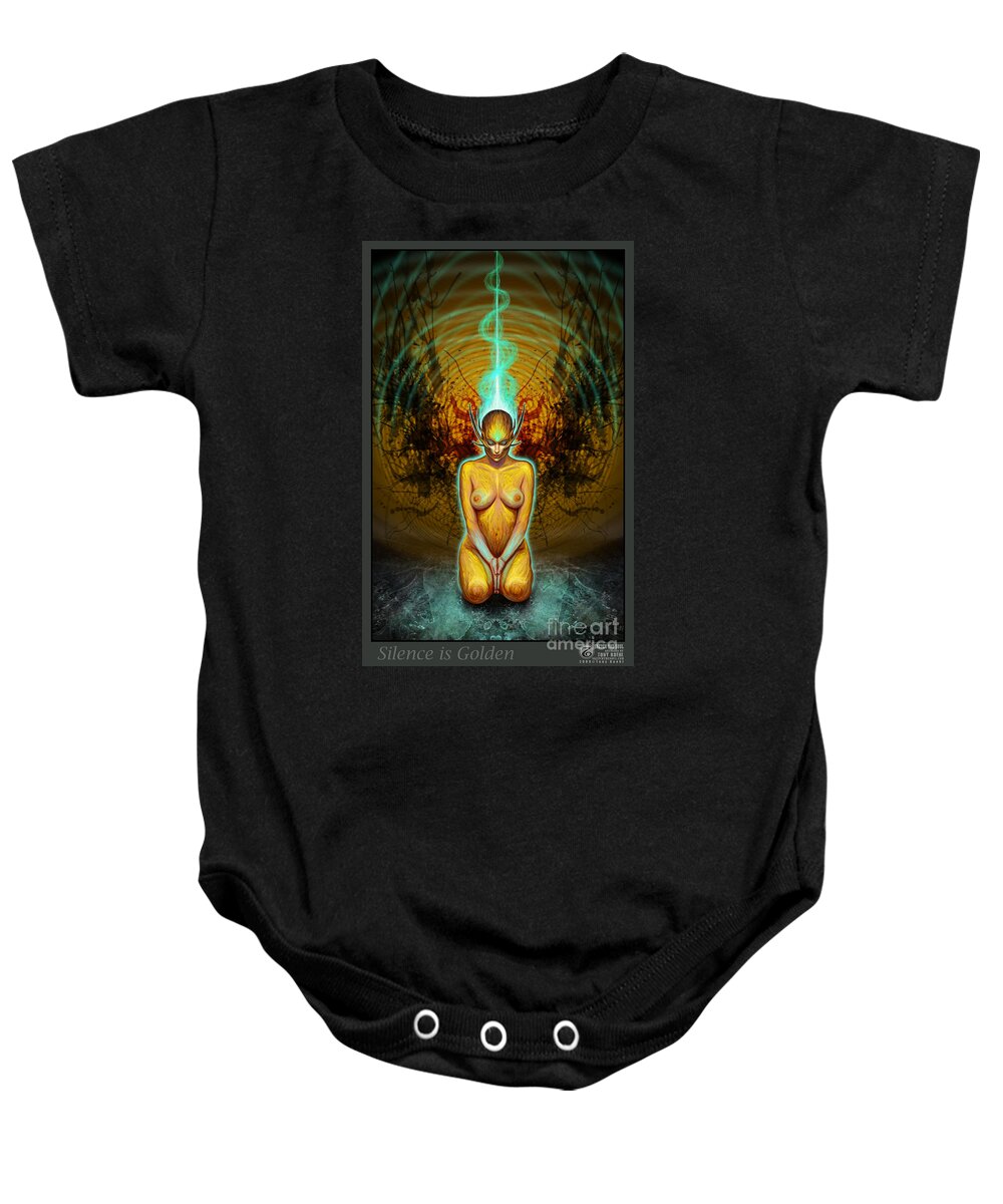 Spiritual Baby Onesie featuring the drawing Silence is Golden by Tony Koehl