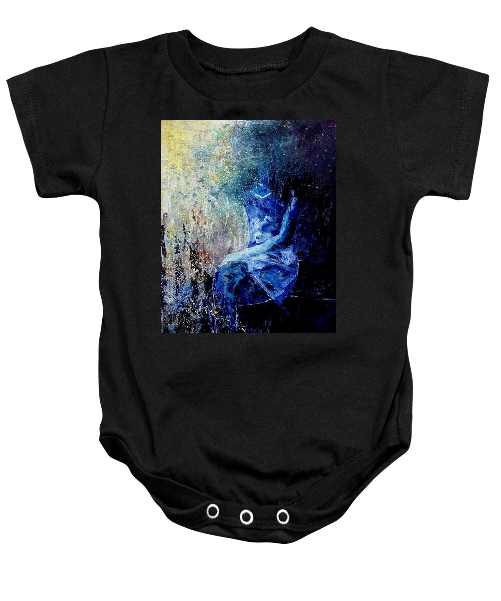Woman Girl Fashion Baby Onesie featuring the painting Sitting Young Girl by Pol Ledent