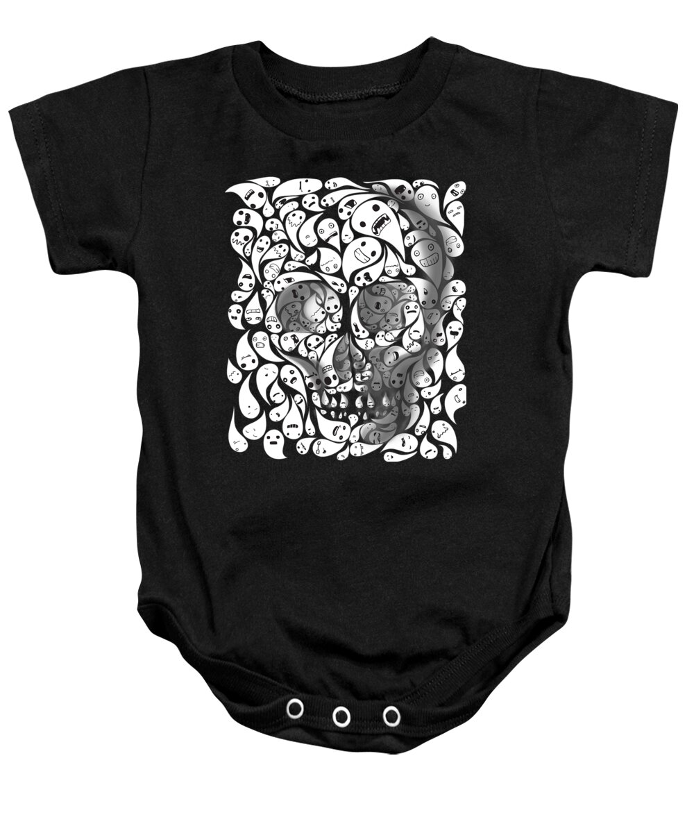 Skull Baby Onesie featuring the painting Skull Doodle by Sassan Filsoof