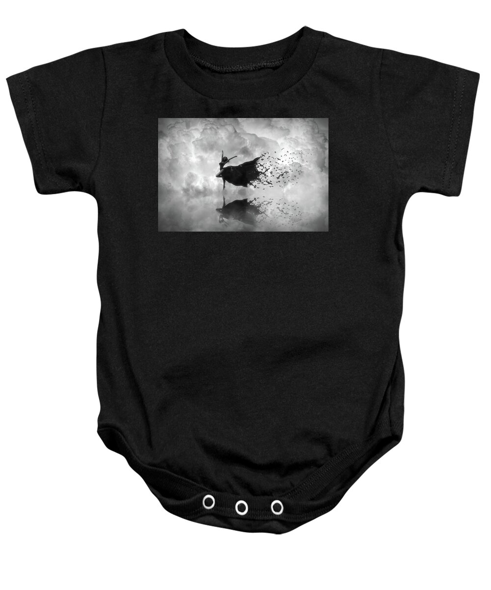 Dancer Baby Onesie featuring the digital art Sky Dancer - black and white by Lilia S