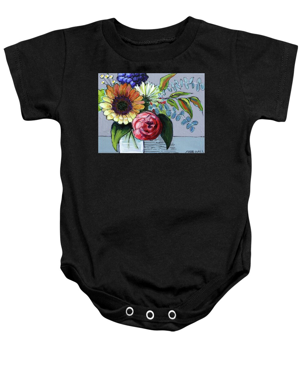 Sunflower Baby Onesie featuring the painting Small But Mighty by Ande Hall