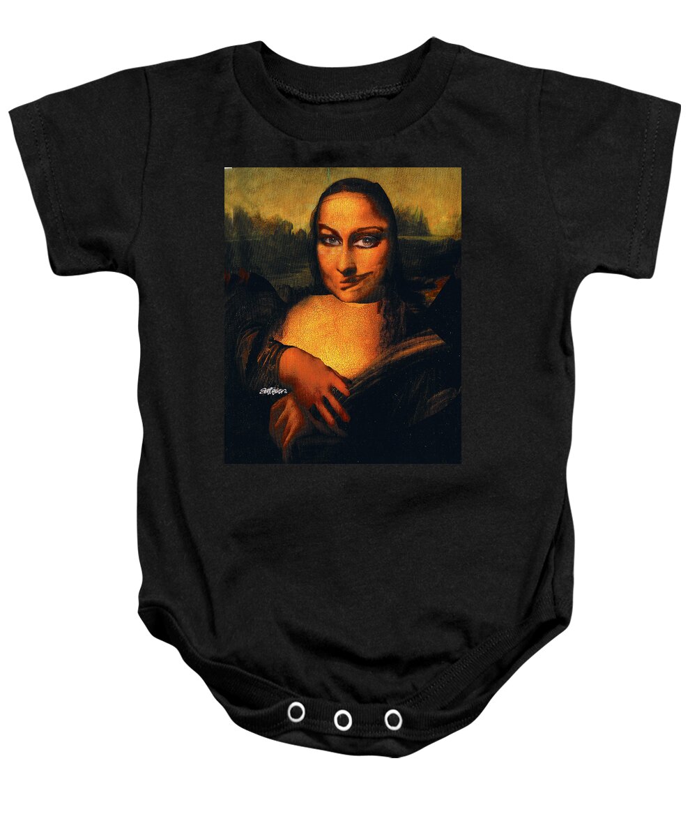Mona Lisa Baby Onesie featuring the digital art Smirking Mona by Seth Weaver