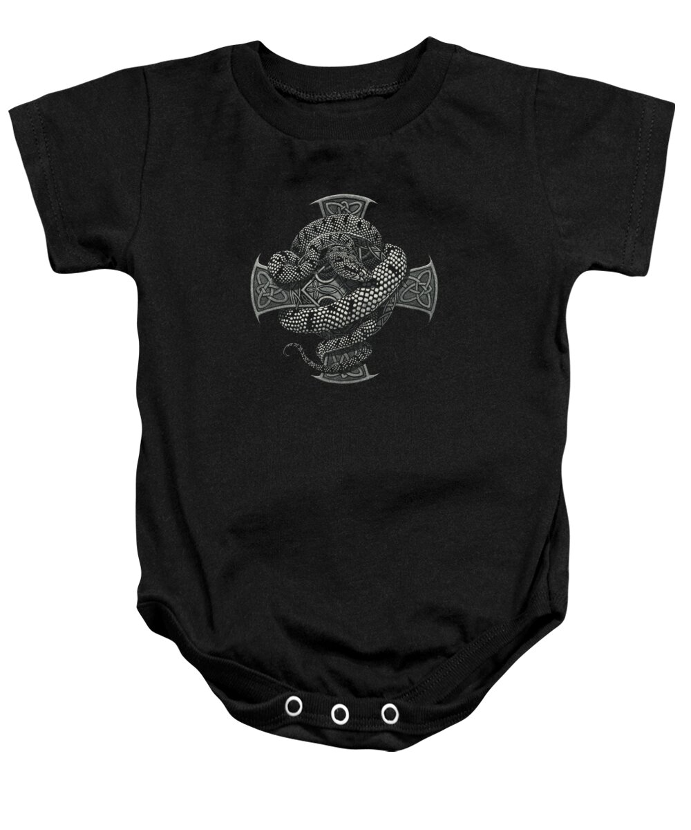 Snake Baby Onesie featuring the drawing Snake Cross t-shirt by Stanley Morrison
