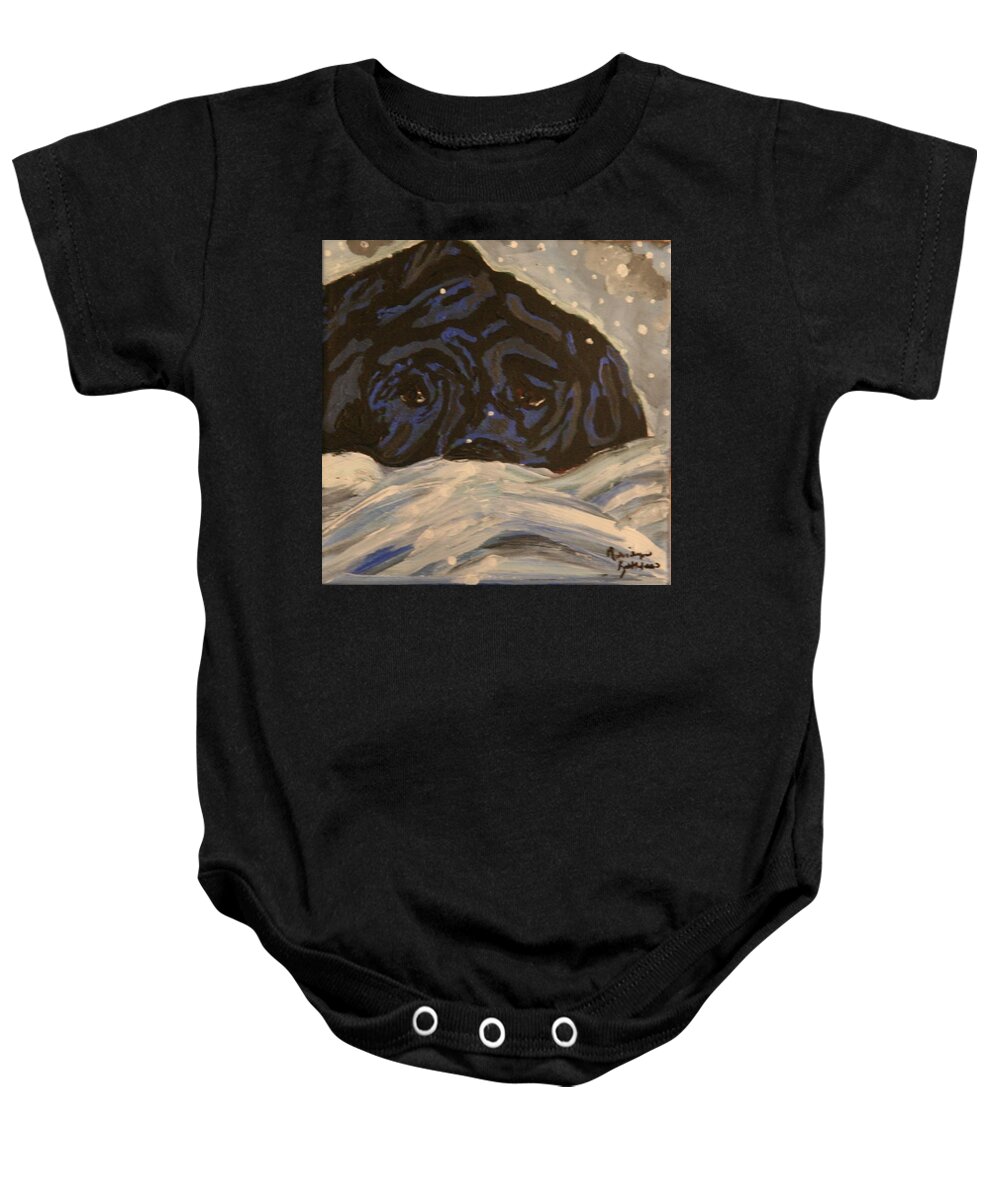 Labrador Retriever Baby Onesie featuring the painting Snow Day by Marilyn Quigley