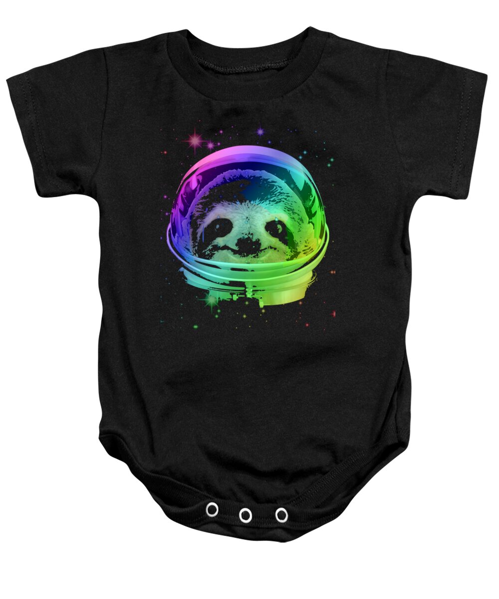 Sloth Baby Onesie featuring the mixed media Space Sloth by Megan Miller