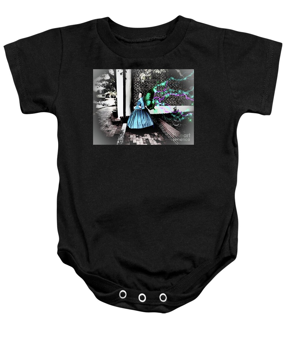 Spooky Baby Onesie featuring the digital art Spooky Historic Butterfly Dahlonega by Nicole Angell