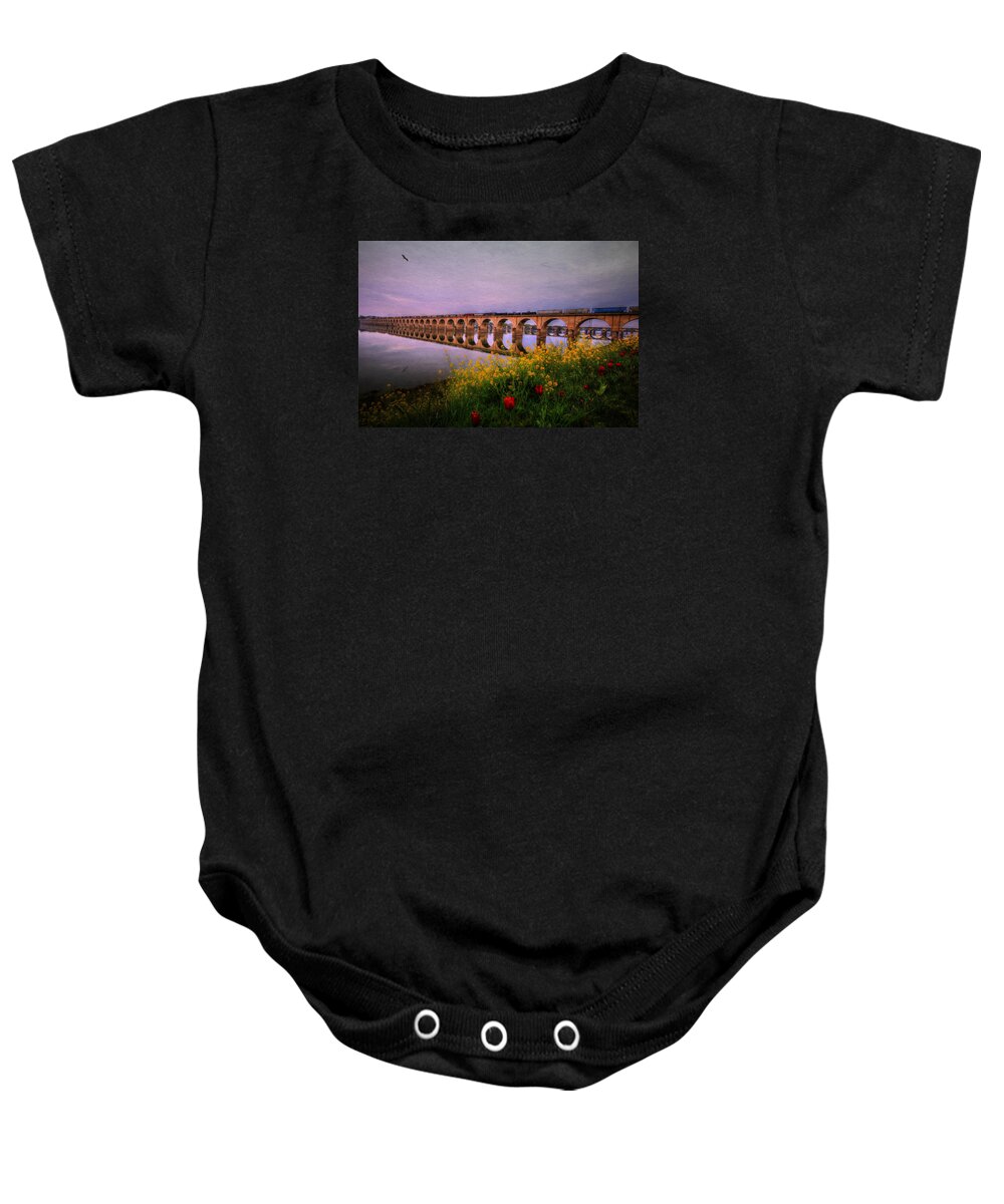 Sunrise Baby Onesie featuring the photograph Springtime Reflections from Shipoke by Shelley Neff