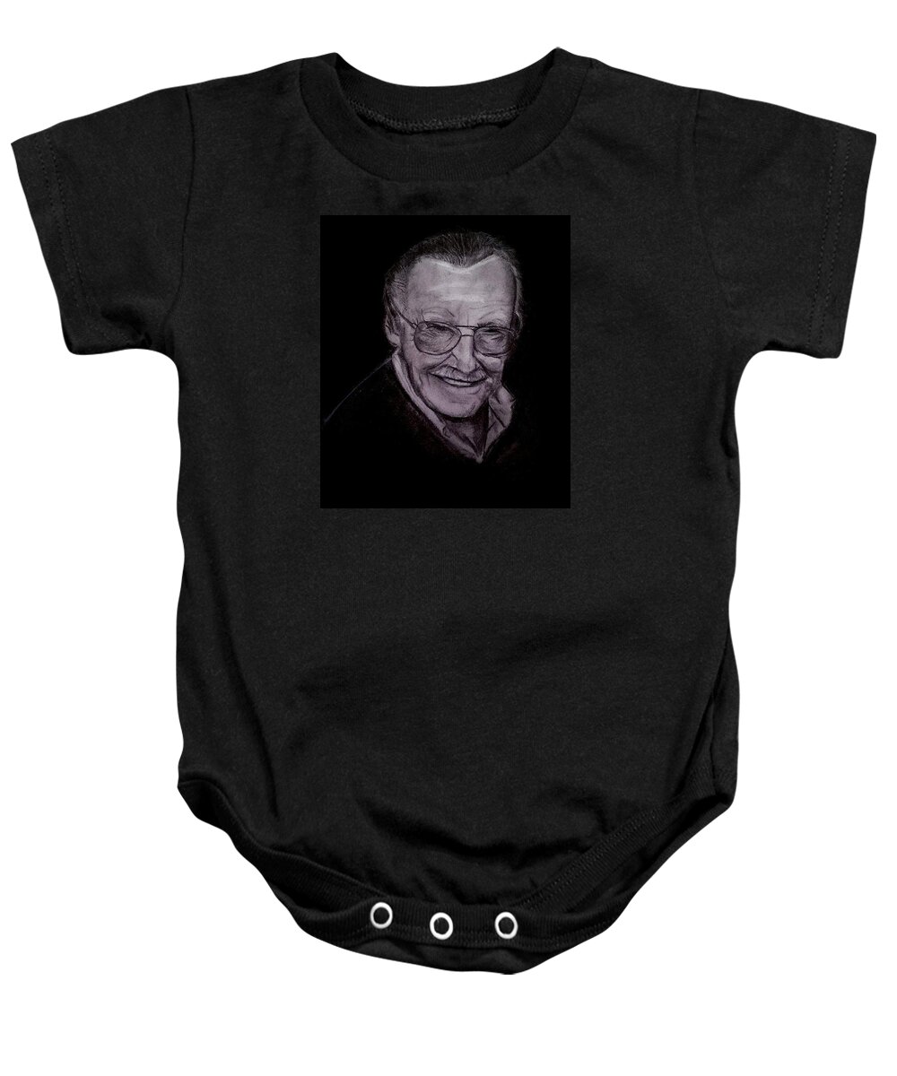Stan Lee Baby Onesie featuring the drawing Excelsior by Carole Hutchison