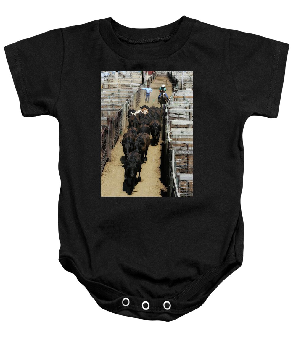 Fort Worth Baby Onesie featuring the photograph Stockyards Cowboy by Micah Offman