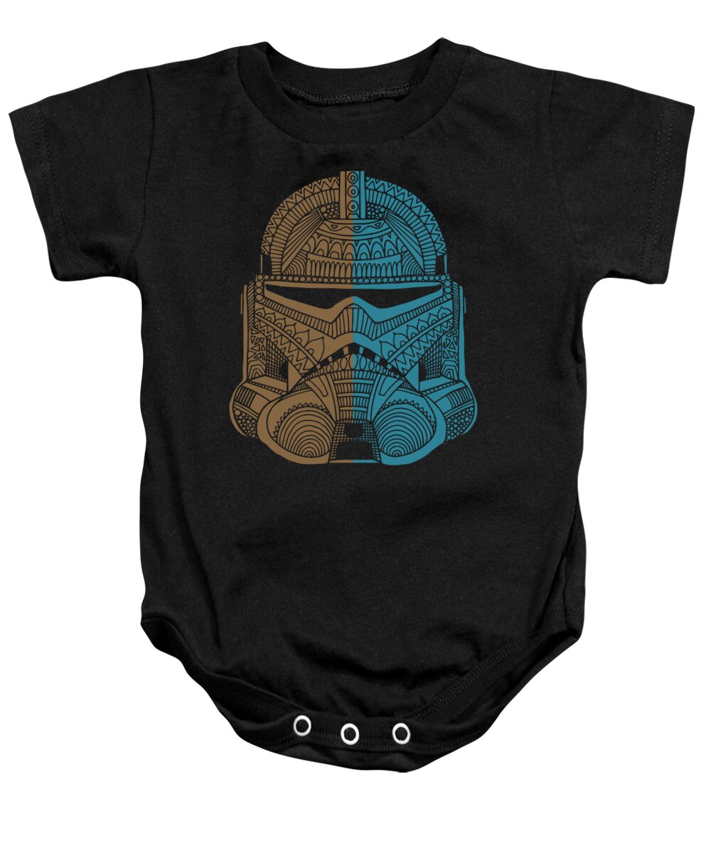 Stormtrooper Baby Onesie featuring the mixed media Stormtrooper Helmet - Star Wars Art - Brown Blue by Studio Grafiikka