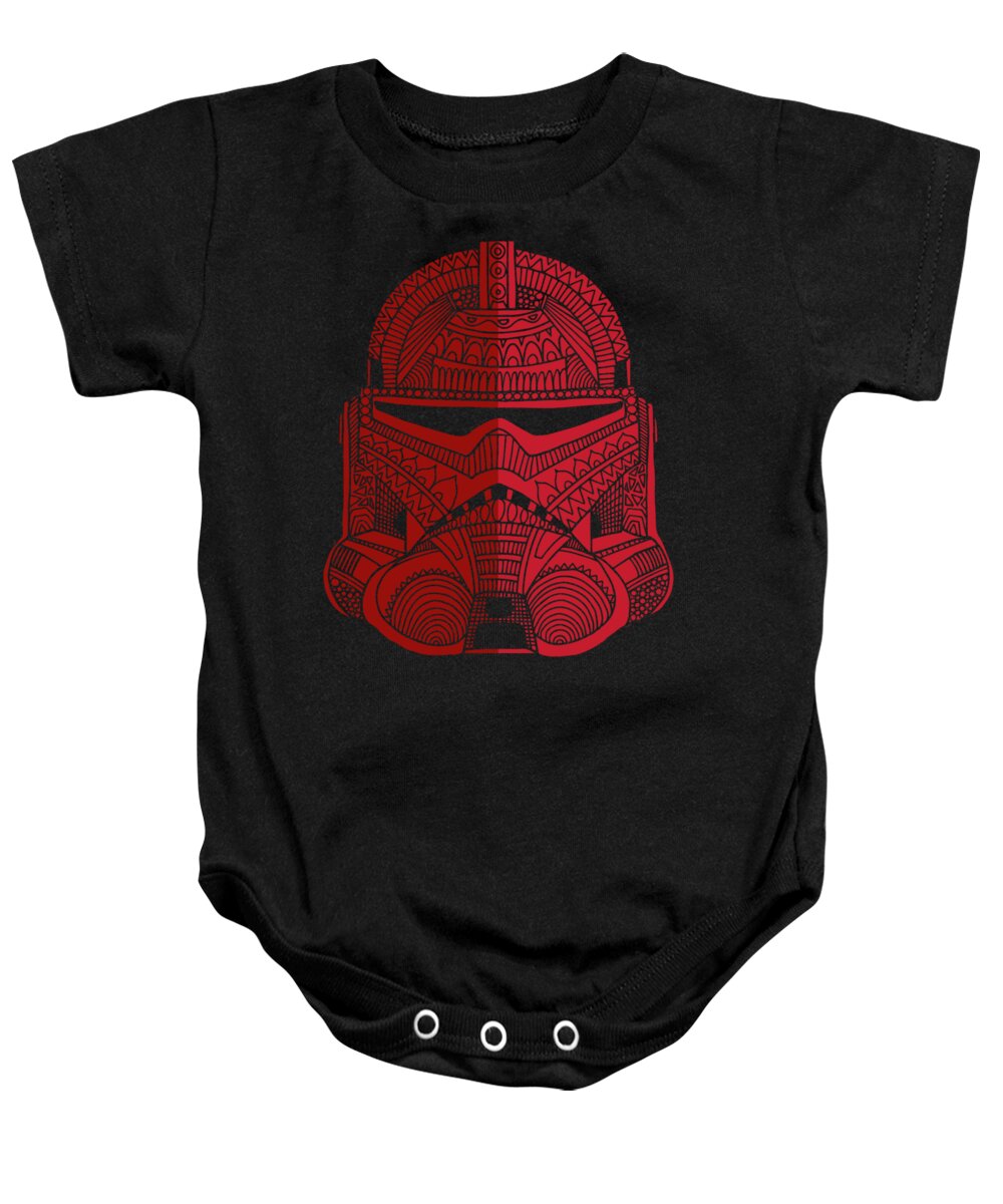 Stormtrooper Baby Onesie featuring the mixed media Stormtrooper Helmet - Star Wars Art - Red by Studio Grafiikka
